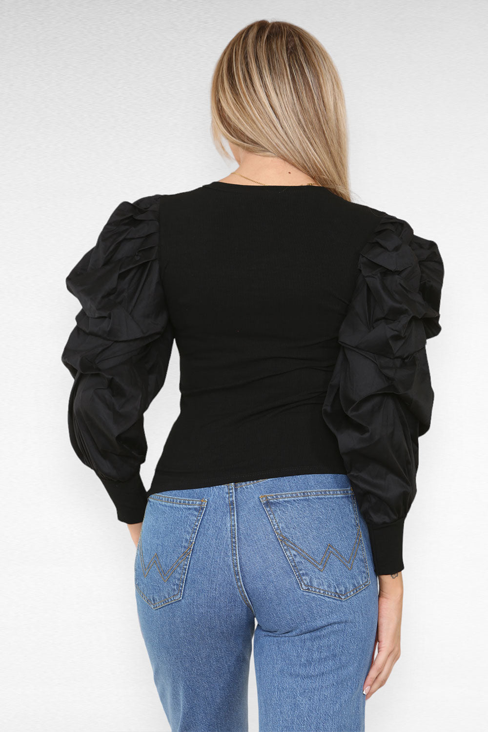 Oversized Puff Sleeves Ribbed Top - 9th Degree