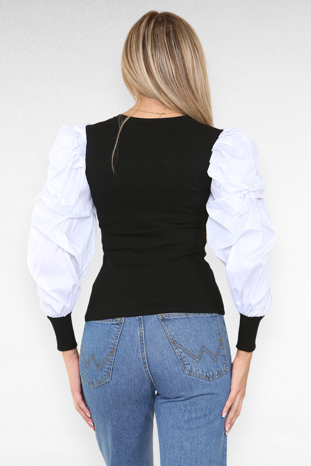 Oversized Puff Sleeves Ribbed Top - 9th Degree