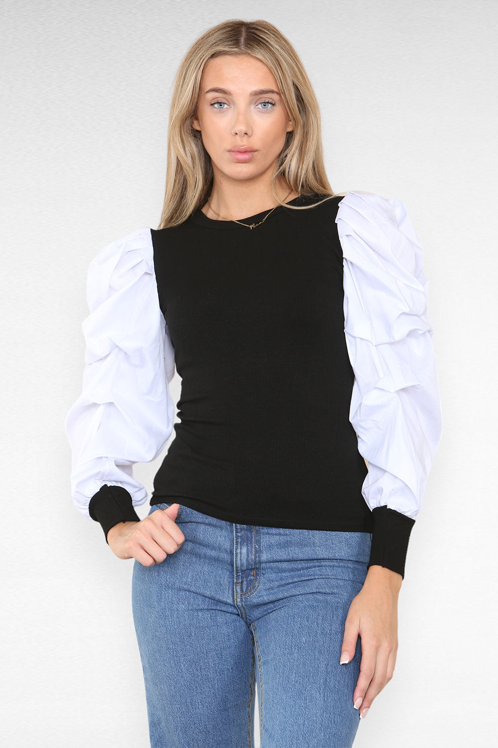 Oversized Puff Sleeves Ribbed Top - 9th Degree