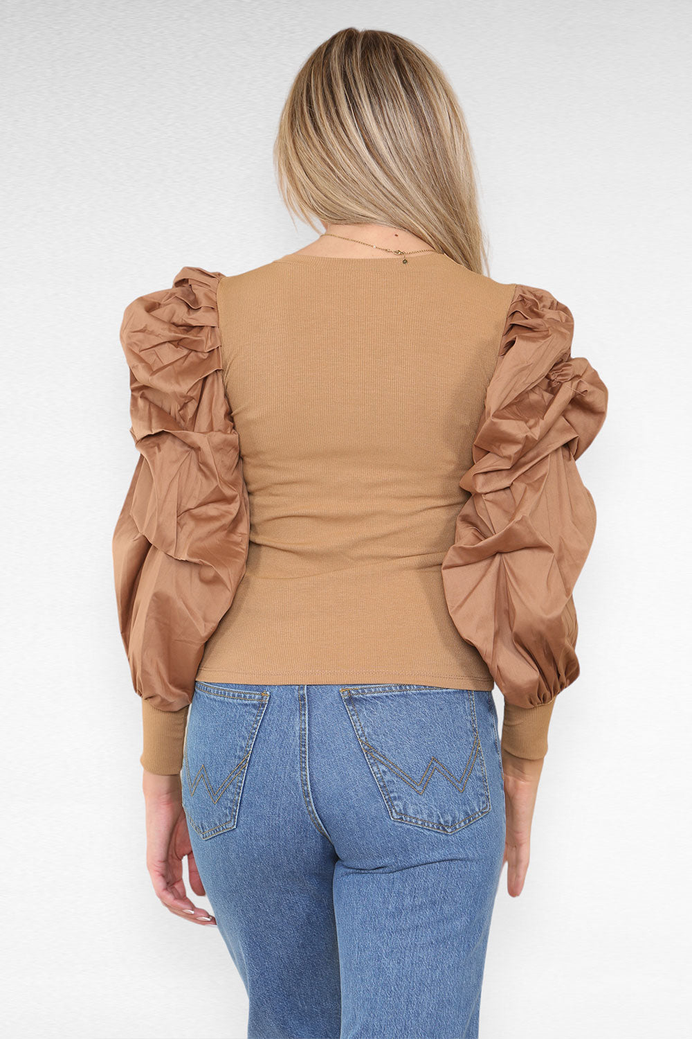 Oversized Puff Sleeves Ribbed Top - 9th Degree