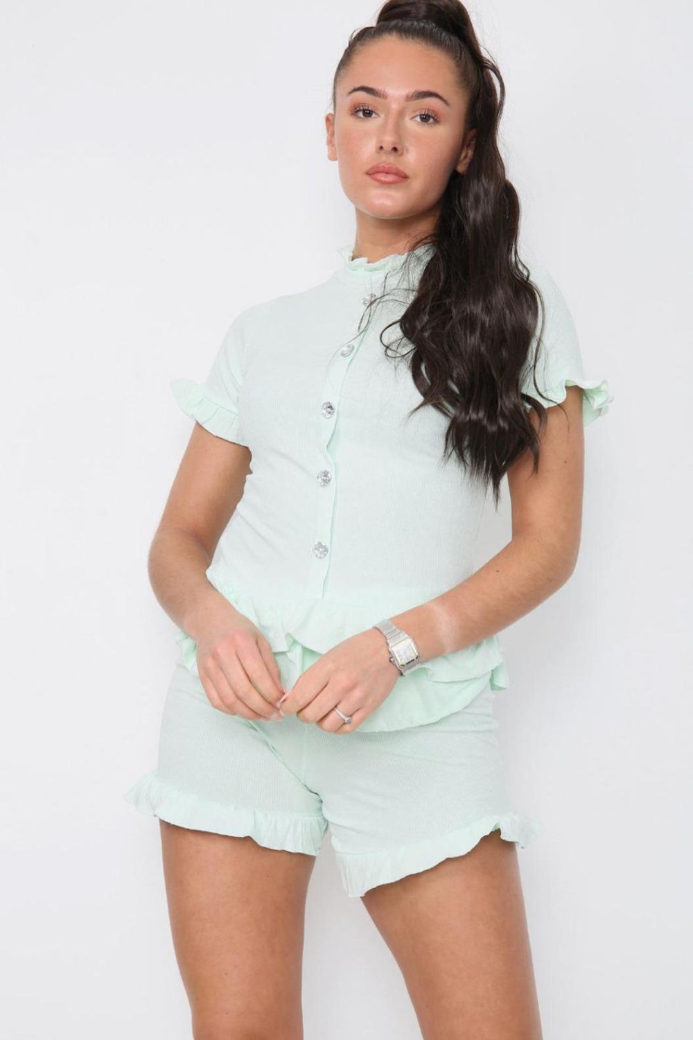 Diamond Frilled Edge Short Co-Ord Set - 9th Degree
