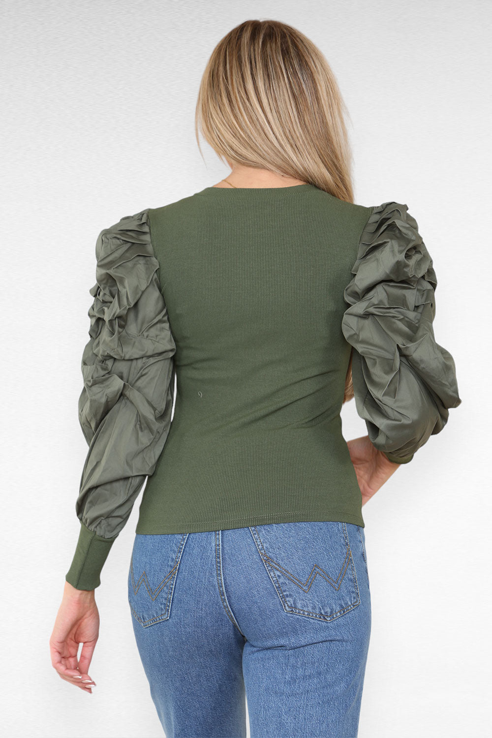 Oversized Puff Sleeves Ribbed Top - 9th Degree