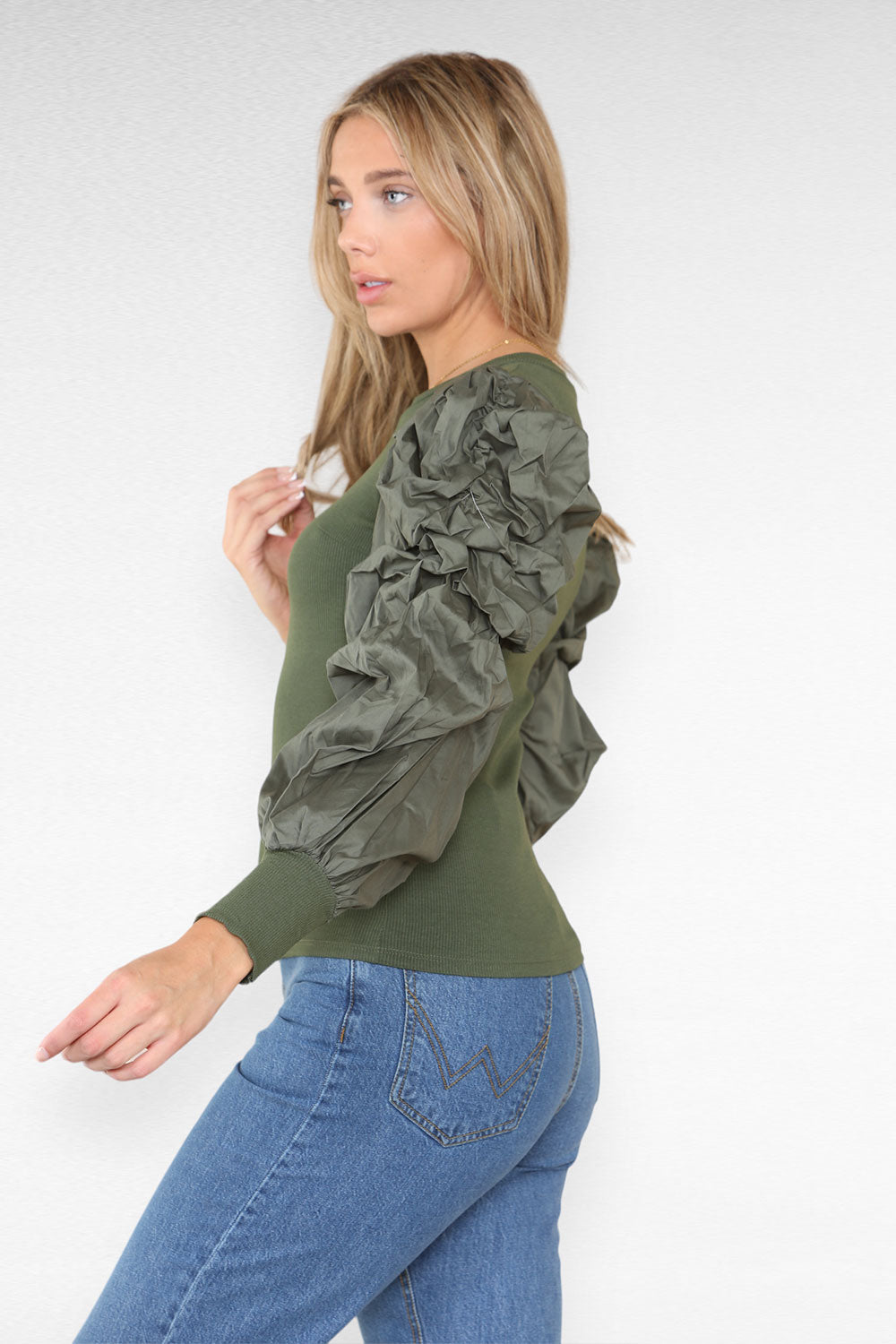 Oversized Puff Sleeves Ribbed Top - 9th Degree