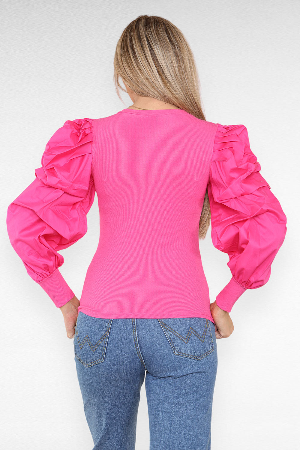 Oversized Puff Sleeves Ribbed Top - 9th Degree