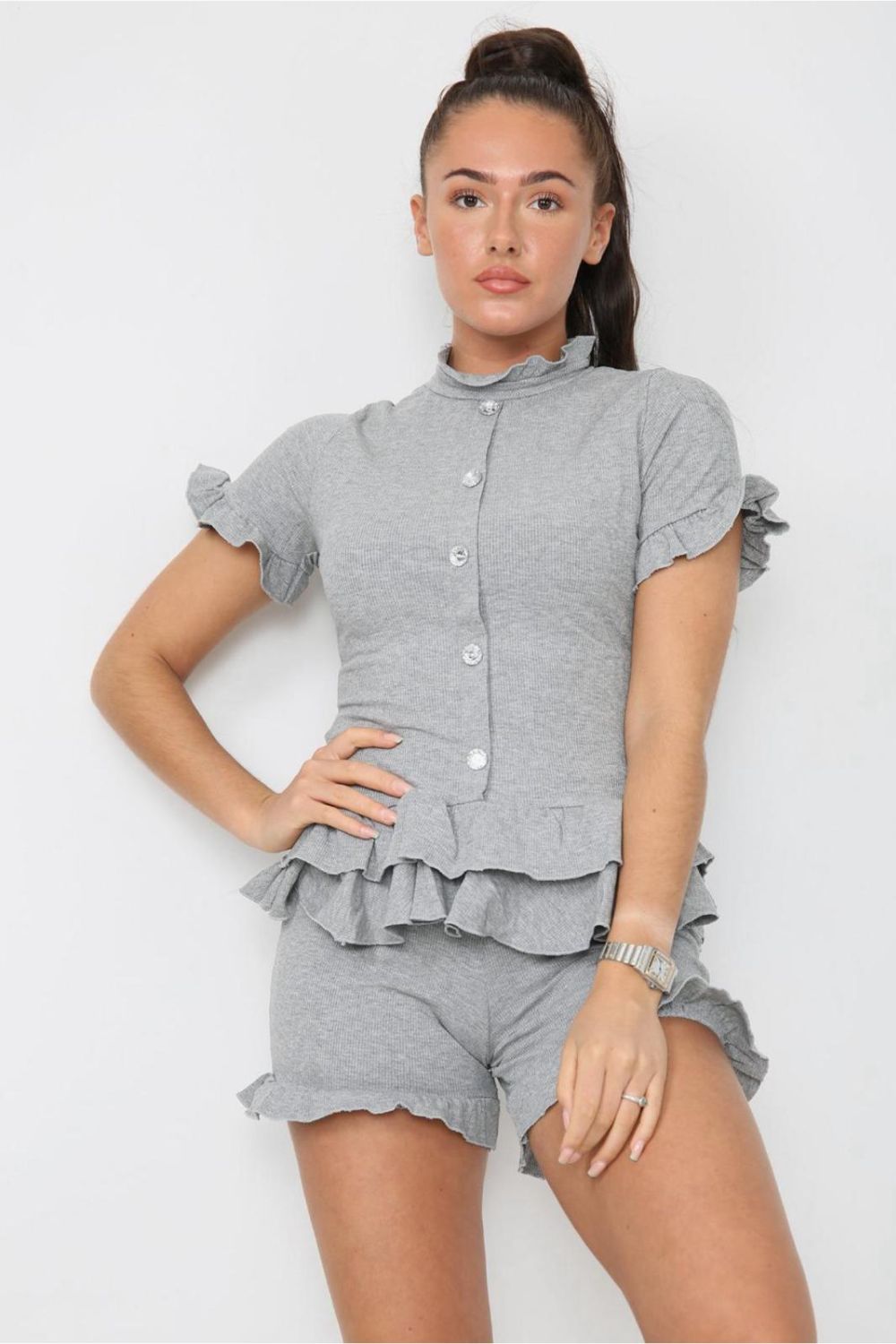 Diamond Frilled Edge Short Co-Ord Set - 9th Degree