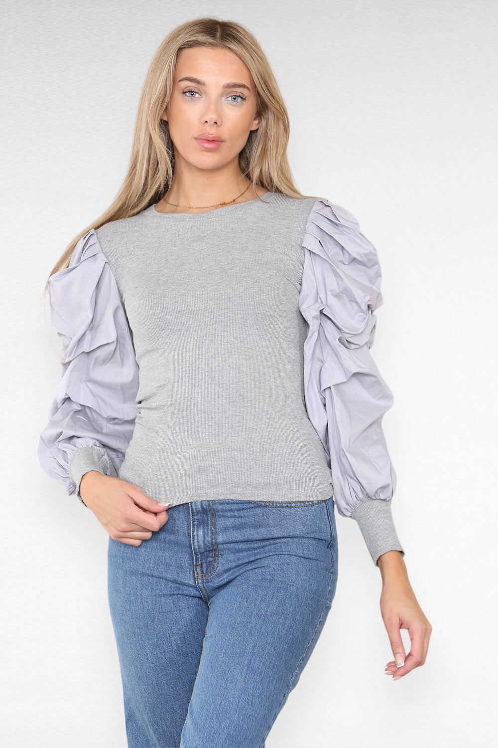 Oversized Puff Sleeves Ribbed Top - 9th Degree