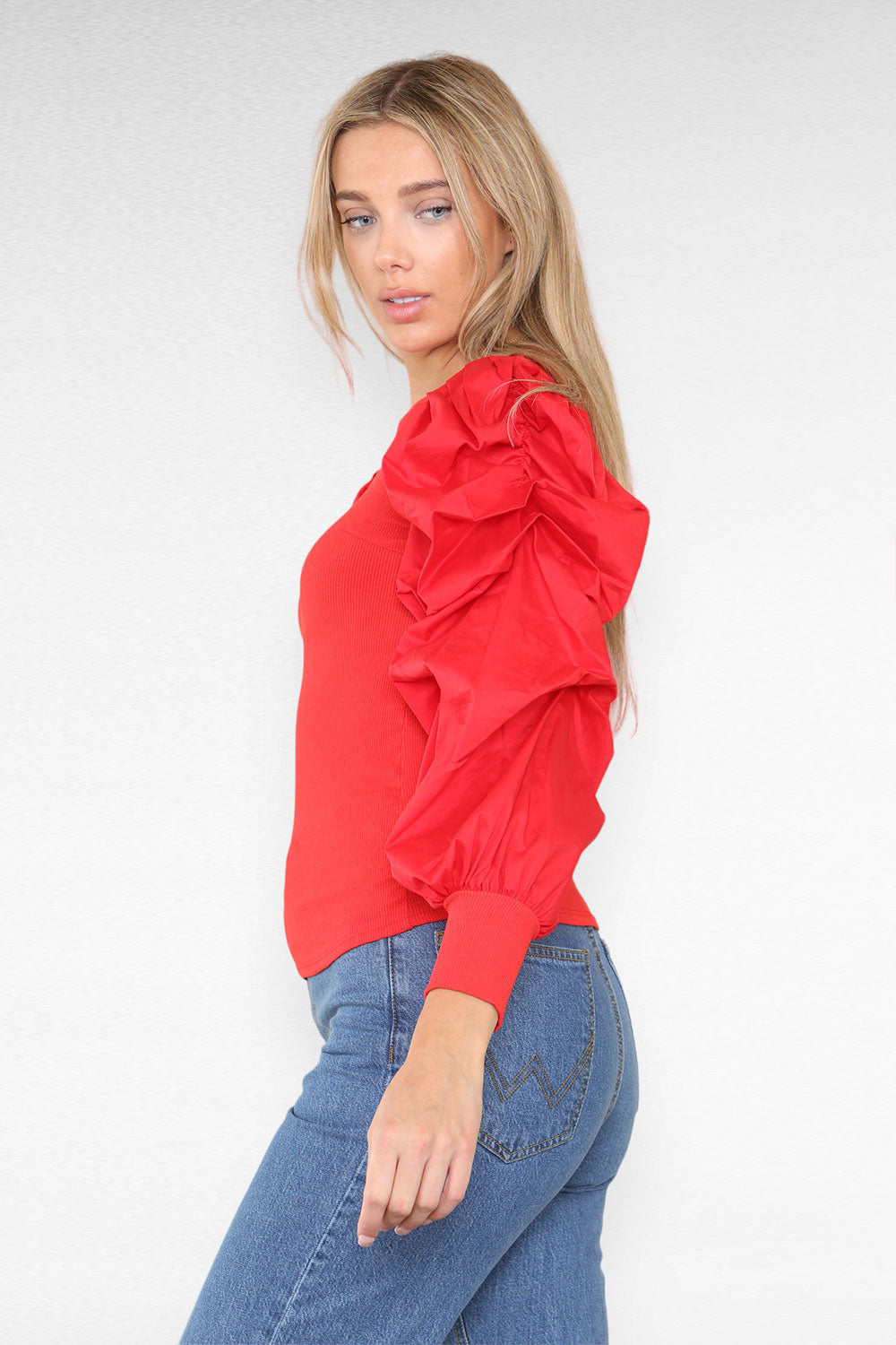 Oversized Puff Sleeves Ribbed Top - 9th Degree
