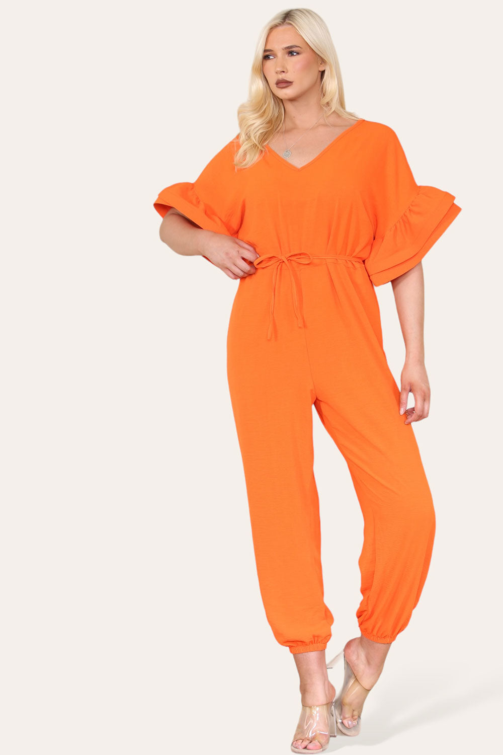 Ruffle Sleeves Frill Tie Jumpsuit - 9th Degree