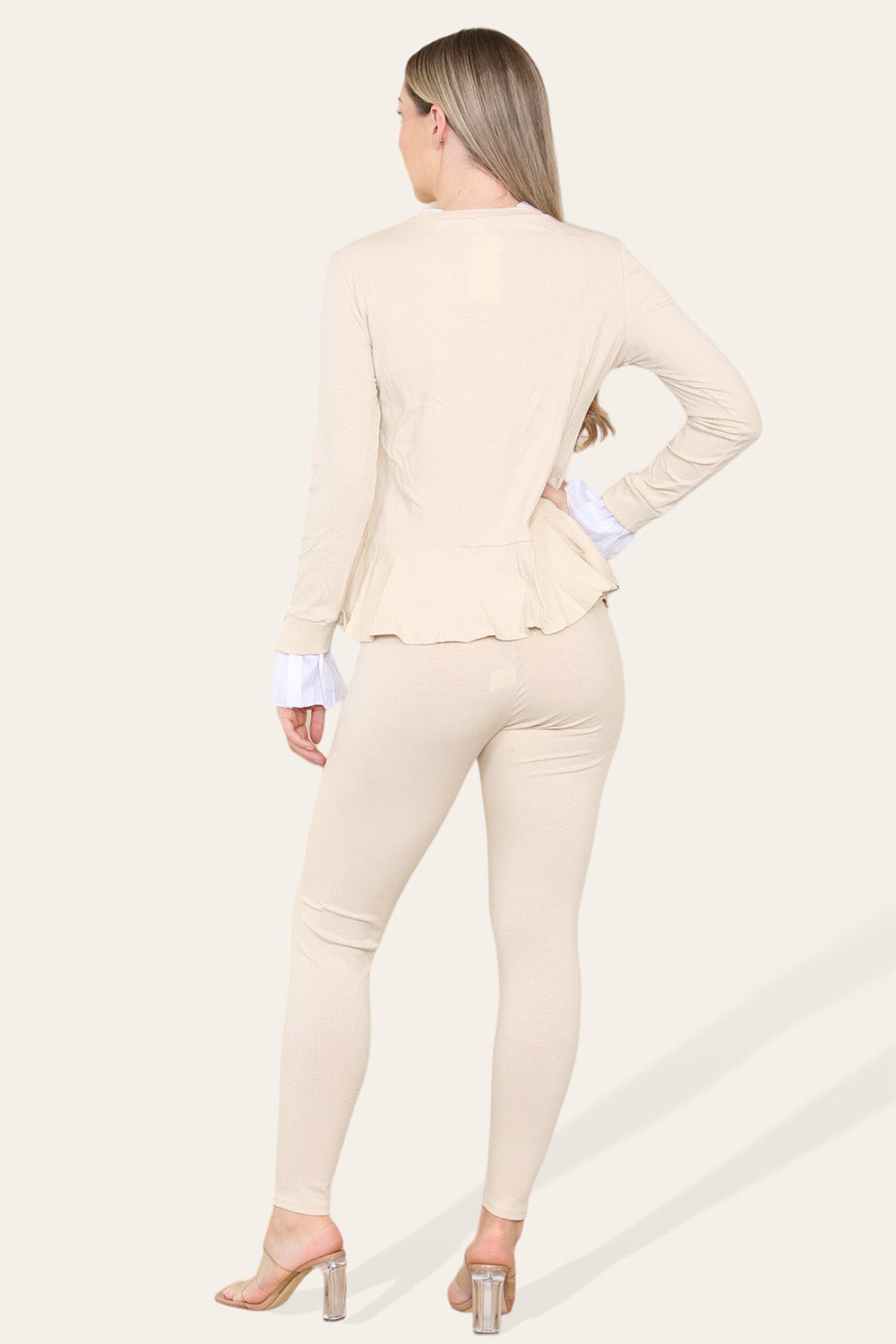 Peplum Frill Neck Suit Pleated Lounge Wear Set - 9th Degree