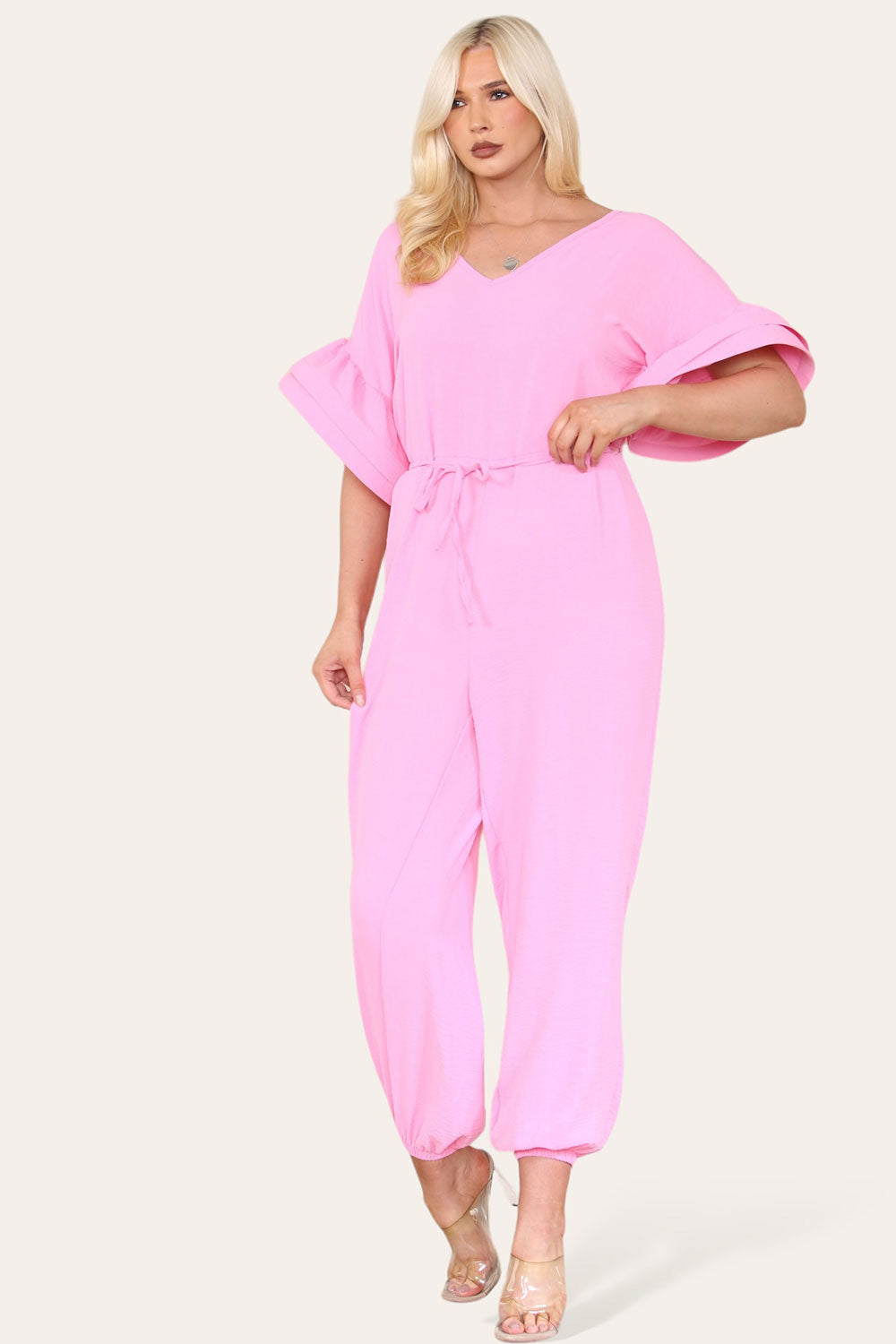 Ruffle Sleeves Frill Tie Jumpsuit - 9th Degree
