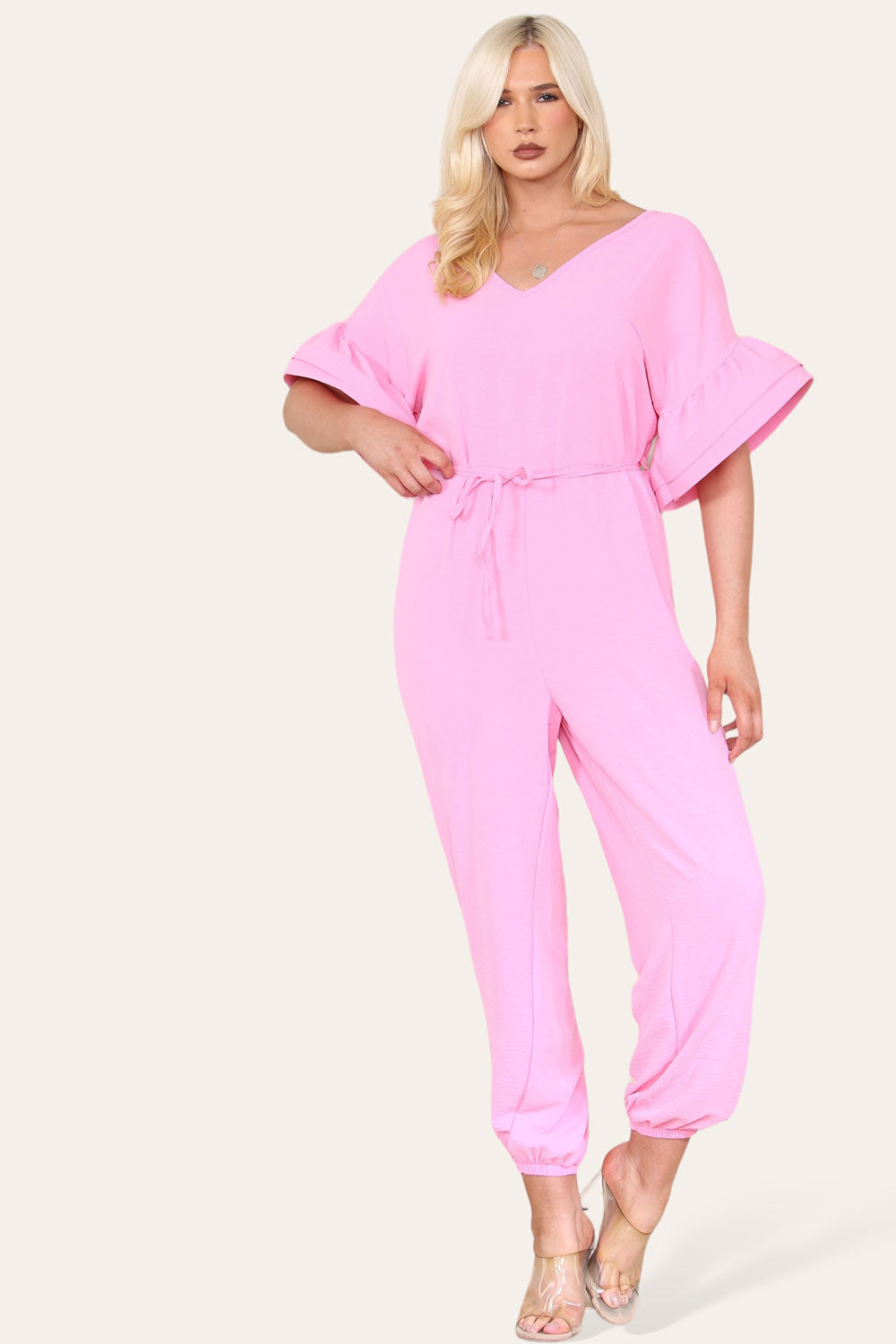 Ruffle Sleeves Frill Tie Jumpsuit - 9th Degree