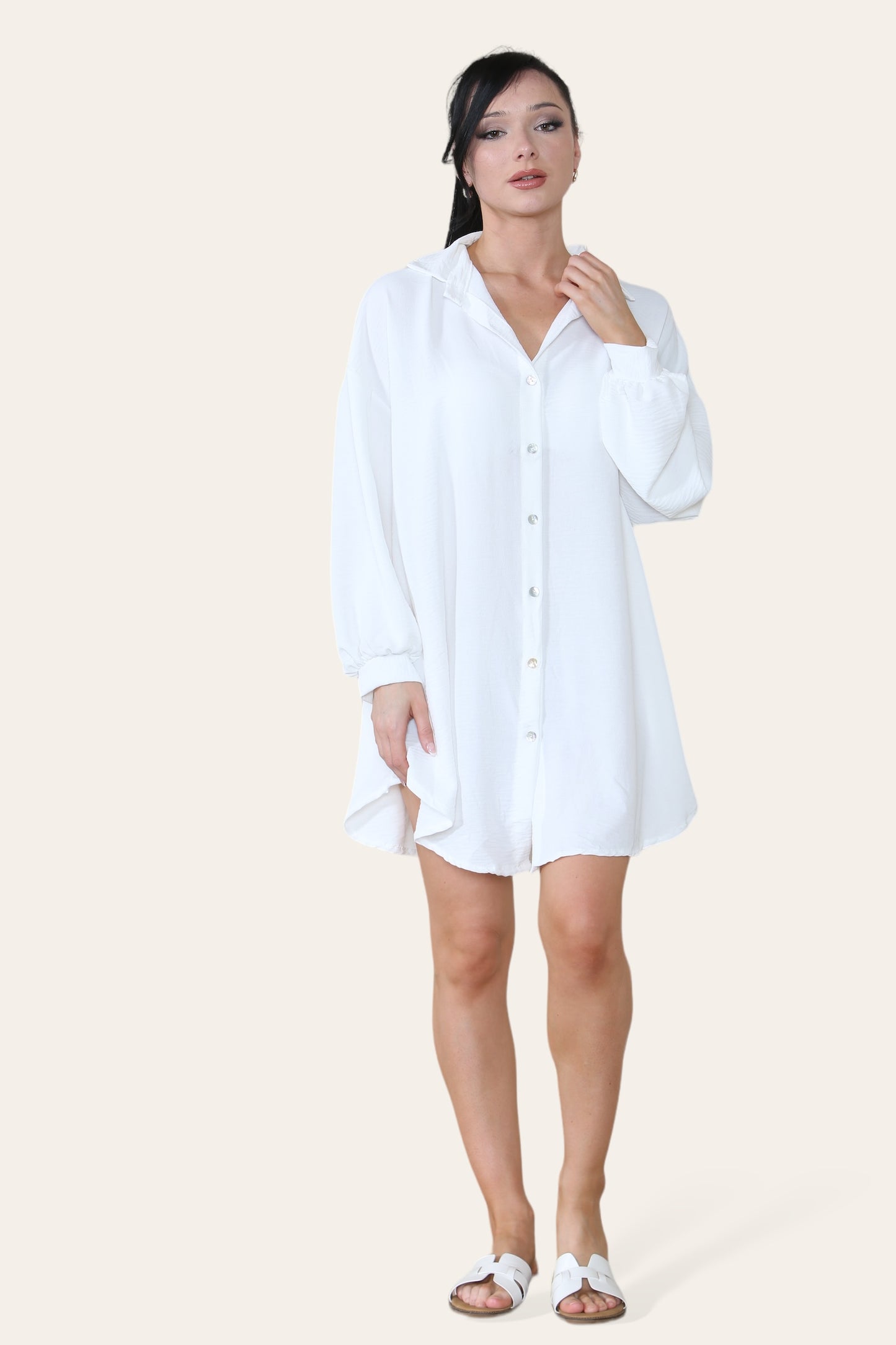 Oversized Long Sleeve Gold Sequin Eye Button Up Shirt - 9th Degree