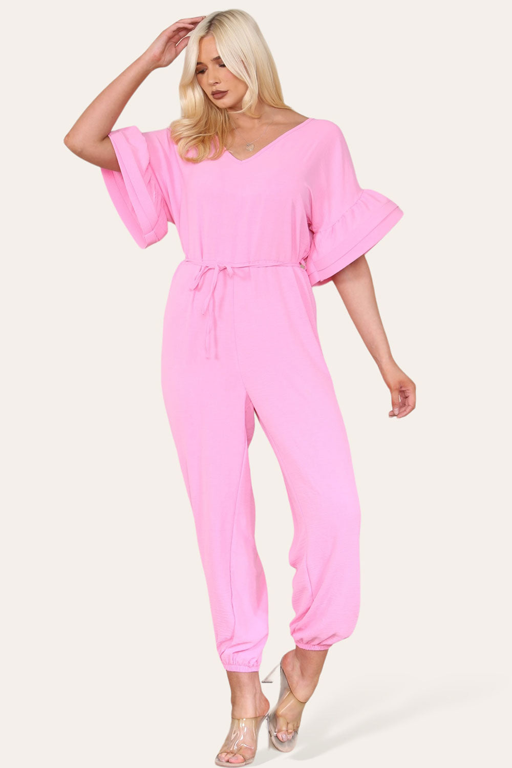 Ruffle Sleeves Frill Tie Jumpsuit - 9th Degree