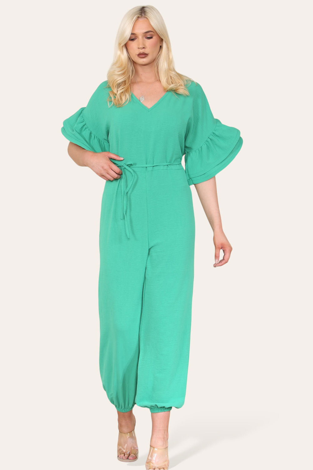 Ruffle Sleeves Frill Tie Jumpsuit - 9th Degree