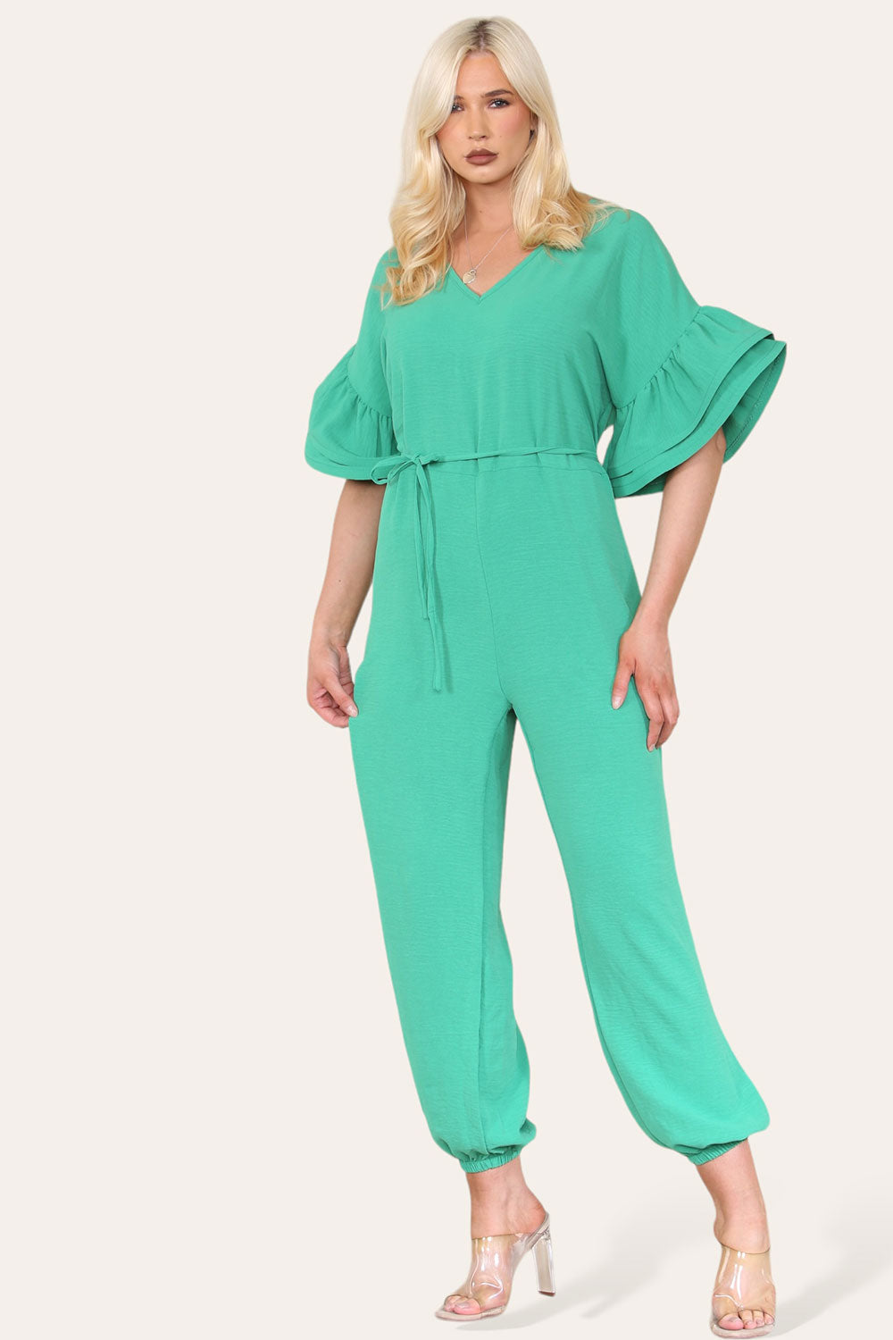Ruffle Sleeves Frill Tie Jumpsuit - 9th Degree