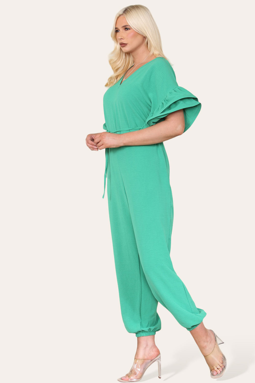 Ruffle Sleeves Frill Tie Jumpsuit - 9th Degree
