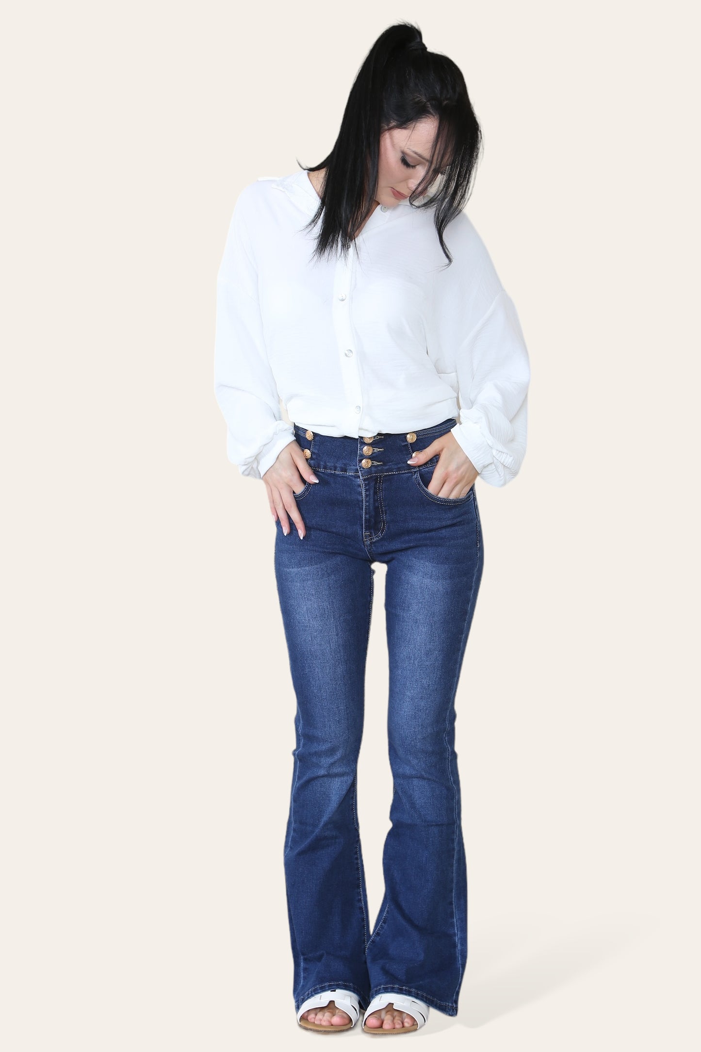Oversized Long Sleeve Gold Sequin Eye Button Up Shirt - 9th Degree