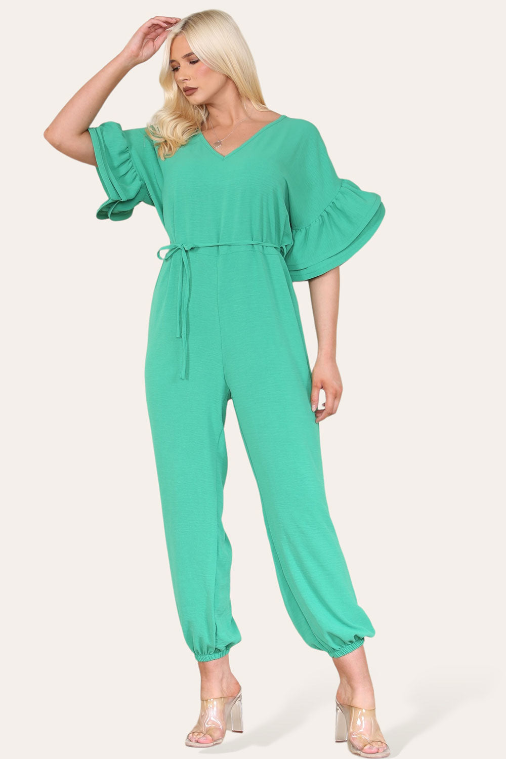 Ruffle Sleeves Frill Tie Jumpsuit - 9th Degree