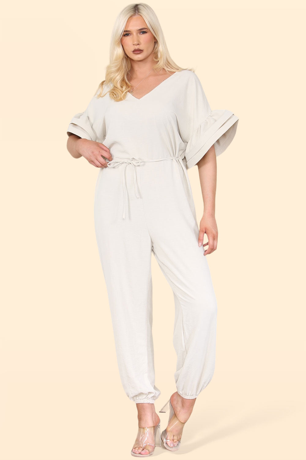 Ruffle Sleeves Frill Tie Jumpsuit - 9th Degree