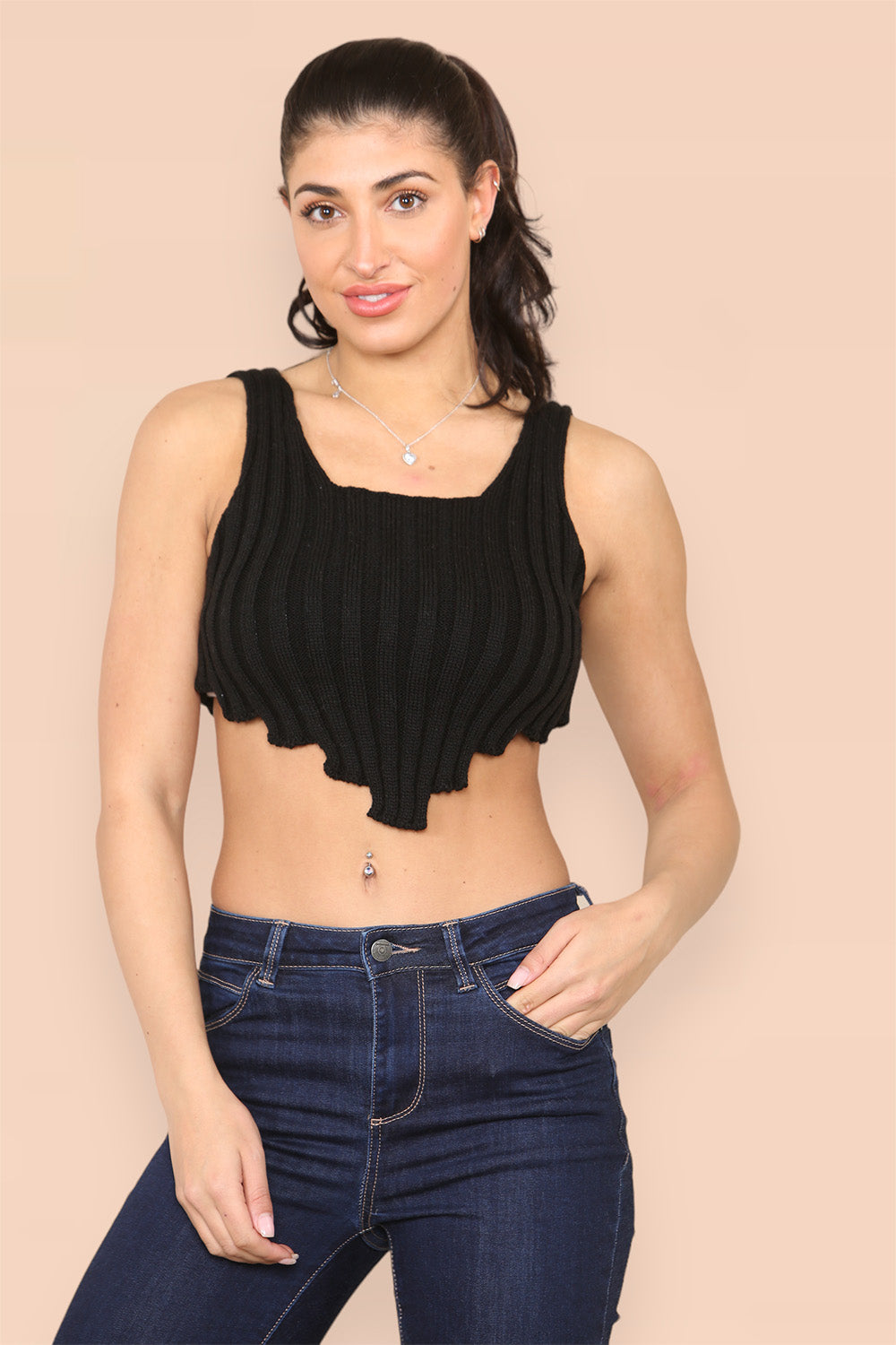 Asymmetric Imogen Hem Knitted Vest Crop Top - 9th Degree
