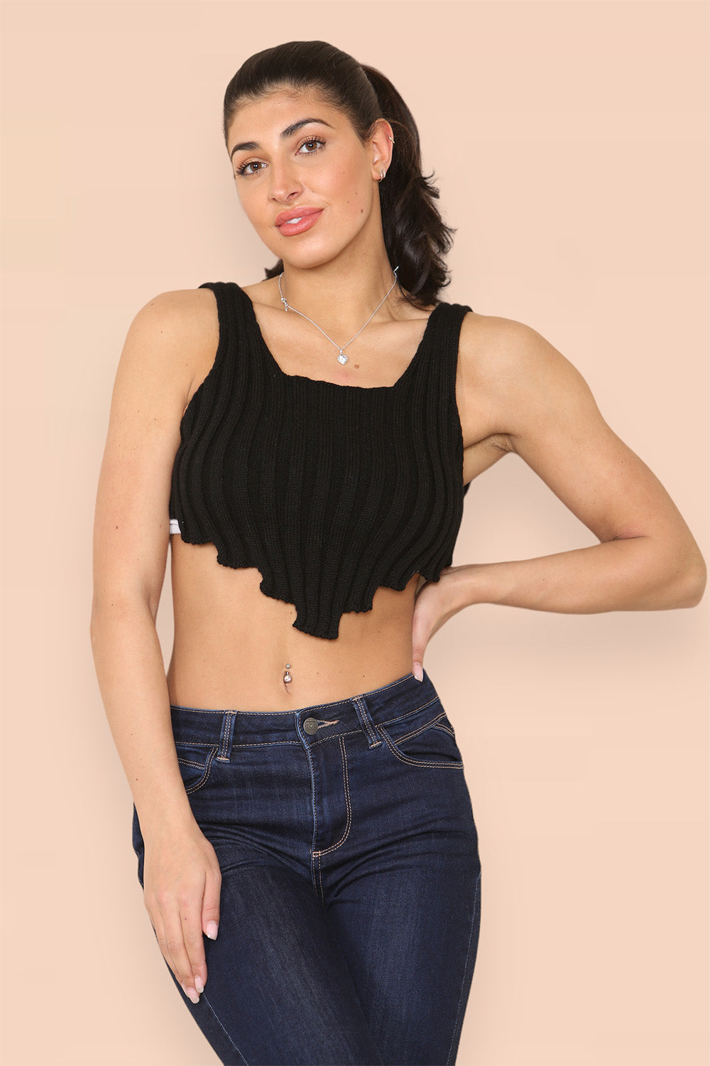 Asymmetric Imogen Hem Knitted Vest Crop Top - 9th Degree