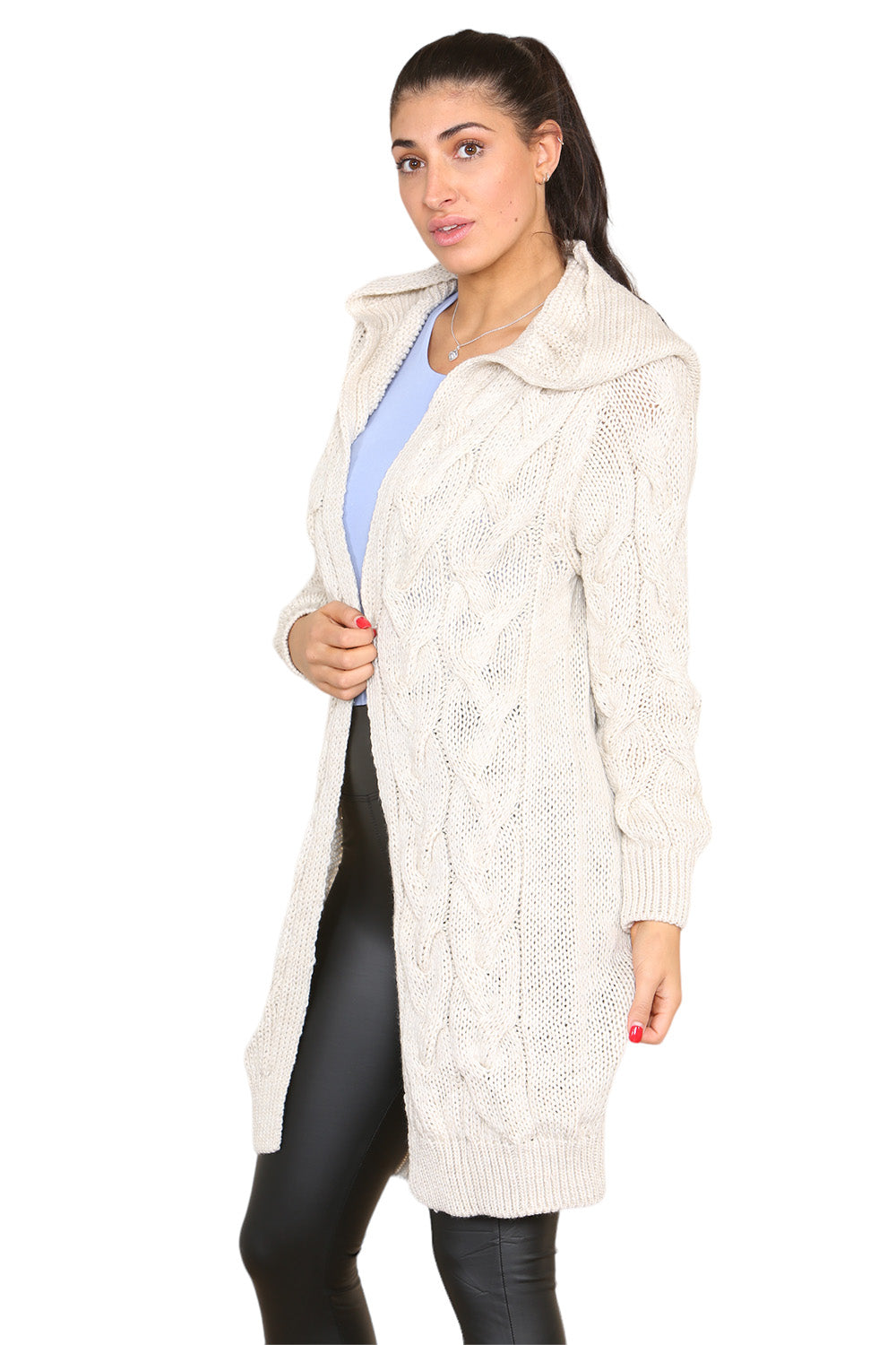 Knitted Cables Hooded Long Over Sized Cardigan - 9th Degree