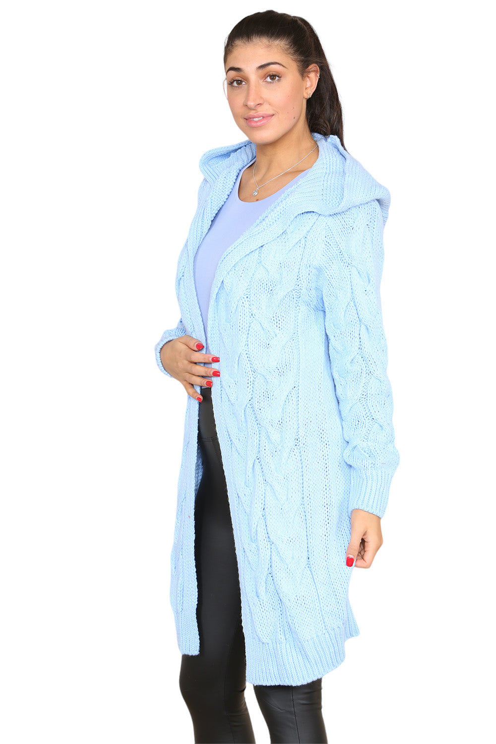 Knitted Cables Hooded Long Over Sized Cardigan - 9th Degree