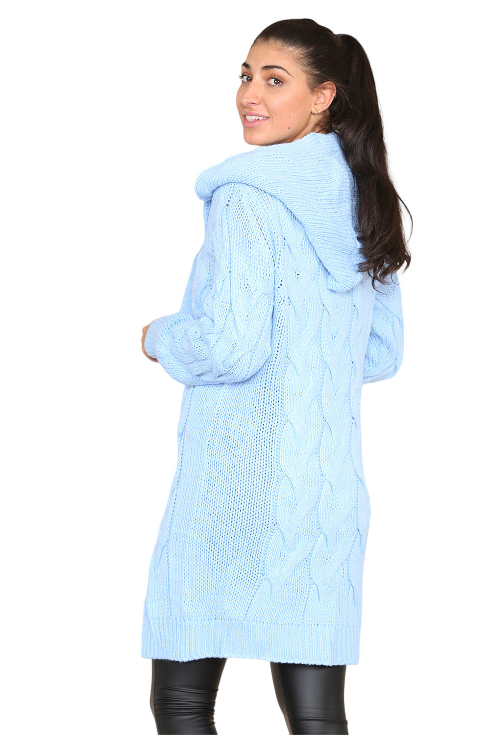 Knitted Cables Hooded Long Over Sized Cardigan - 9th Degree