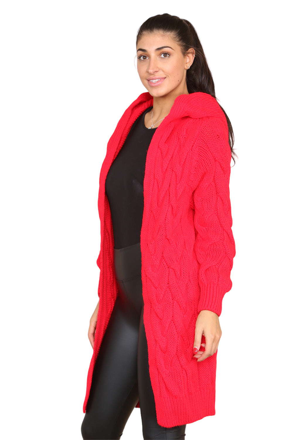 Knitted Cables Hooded Long Over Sized Cardigan - 9th Degree