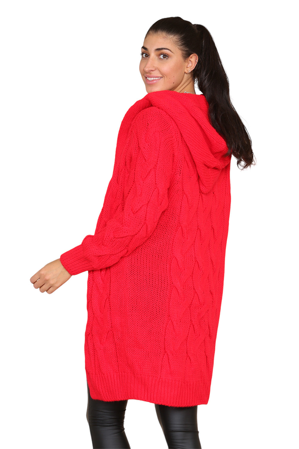Knitted Cables Hooded Long Over Sized Cardigan - 9th Degree