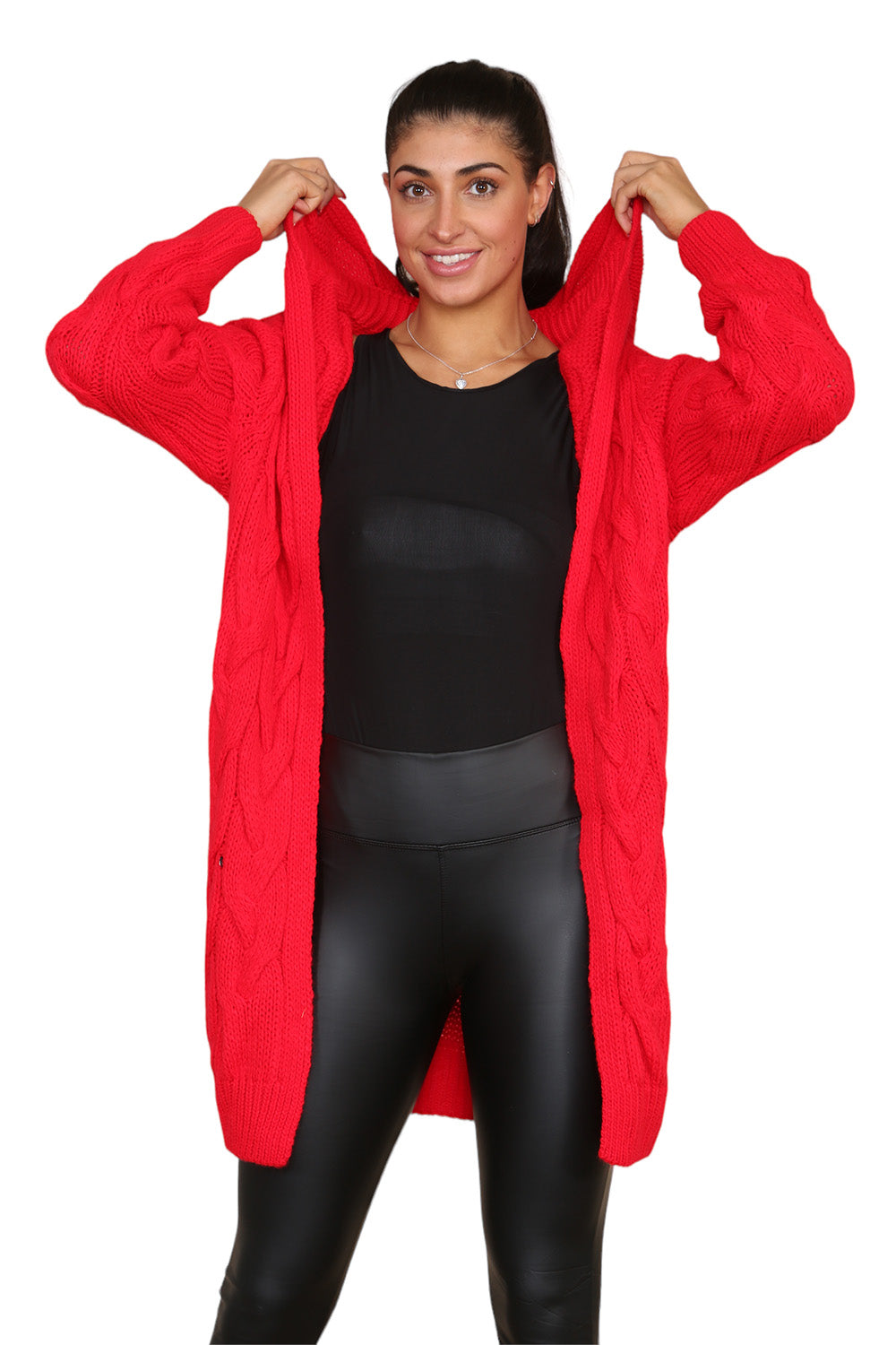 Knitted Cables Hooded Long Over Sized Cardigan - 9th Degree