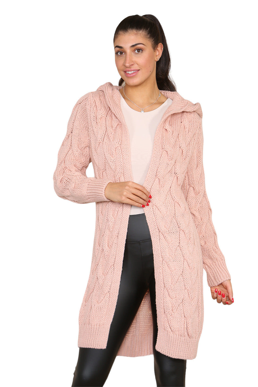 Knitted Cables Hooded Long Over Sized Cardigan - 9th Degree