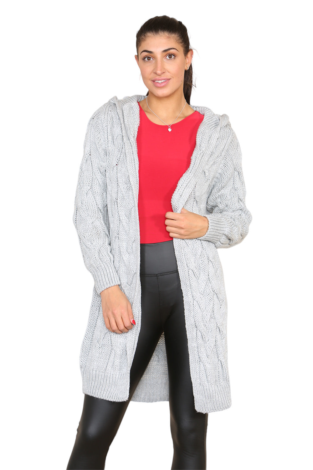 Knitted Cables Hooded Long Over Sized Cardigan - 9th Degree