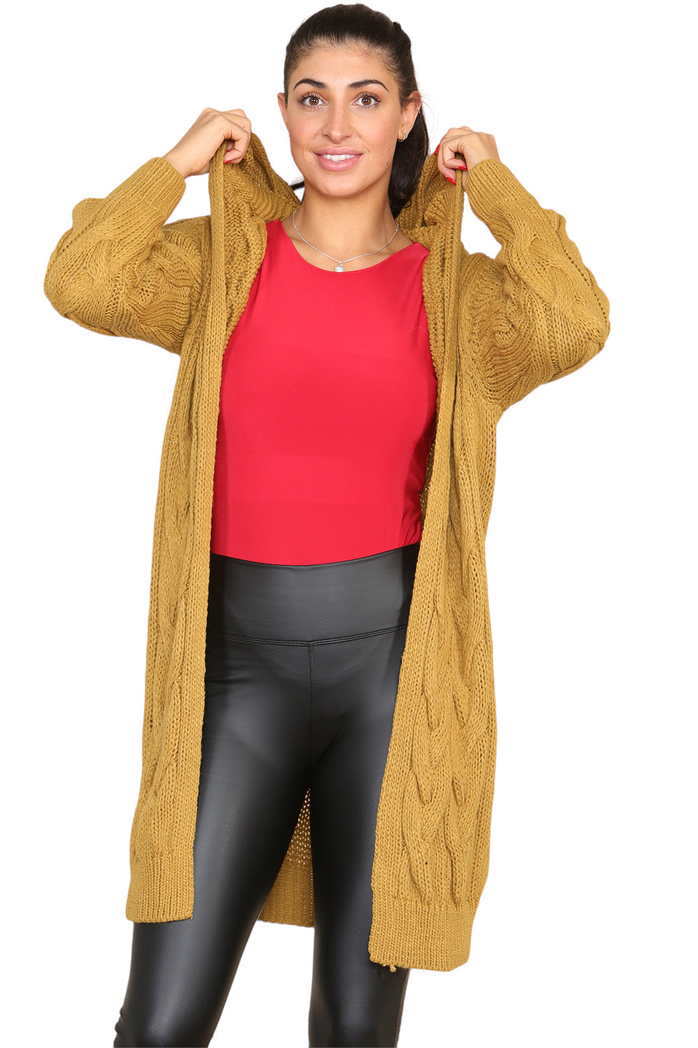 Knitted Cables Hooded Long Over Sized Cardigan - 9th Degree
