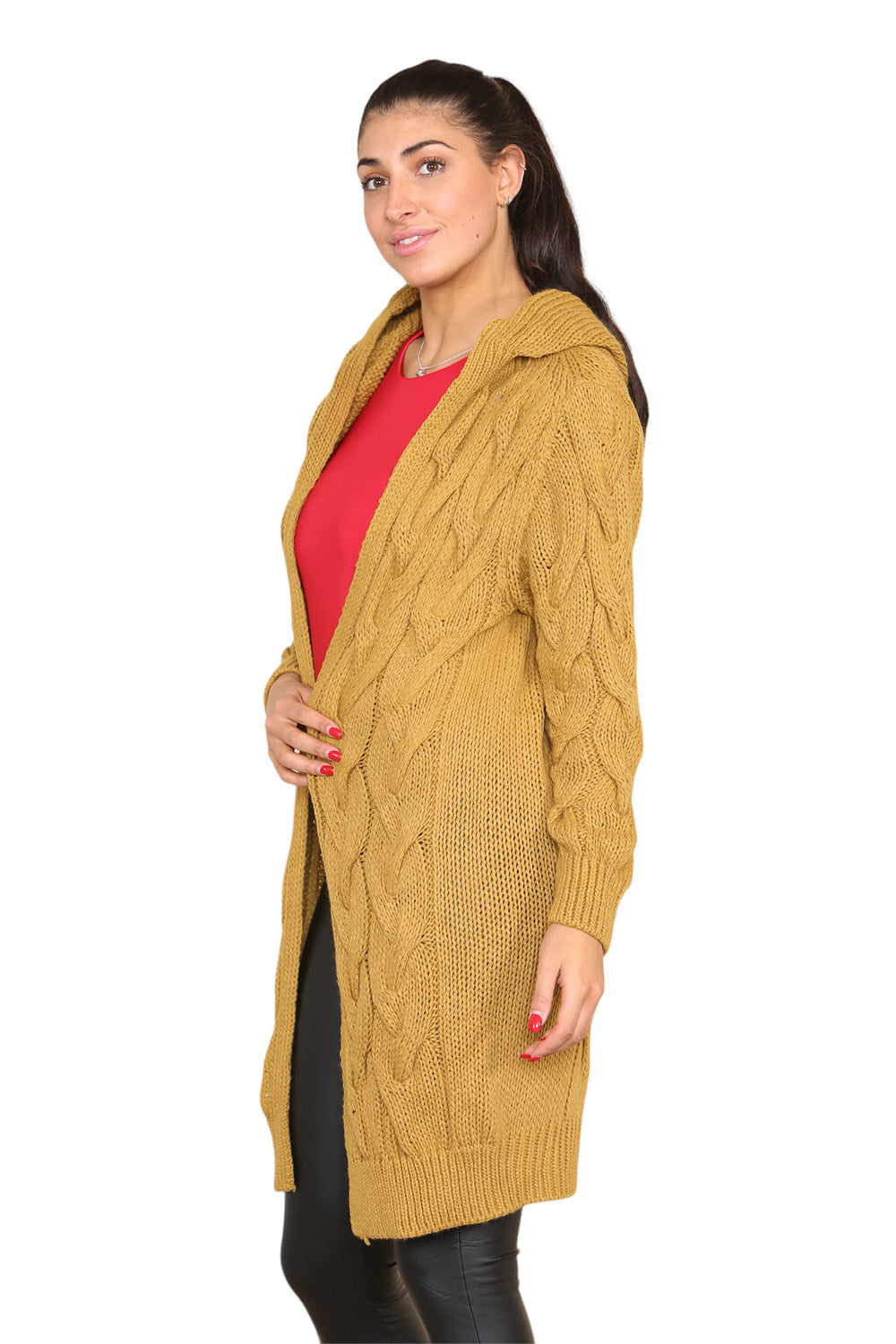 Knitted Cables Hooded Long Over Sized Cardigan - 9th Degree