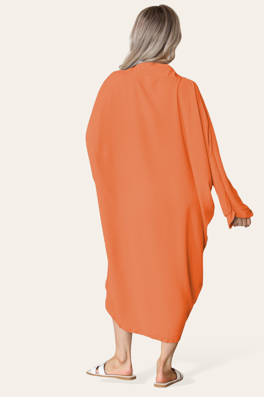 High-Low Oversized Button Long Top Shirt Dress with Hem and Long Sleeves - 9th Degree