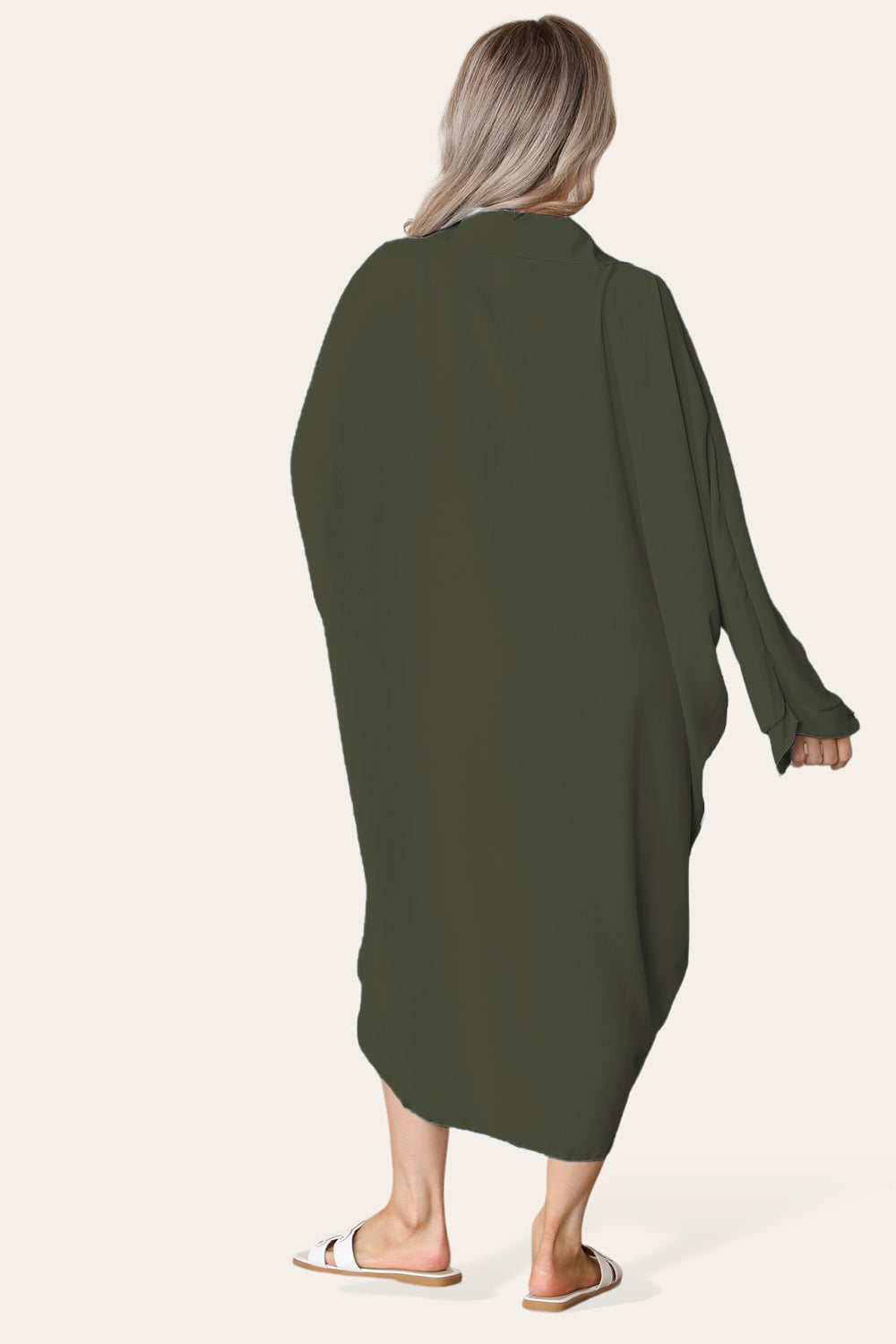 High-Low Oversized Button Long Top Shirt Dress with Hem and Long Sleeves - 9th Degree
