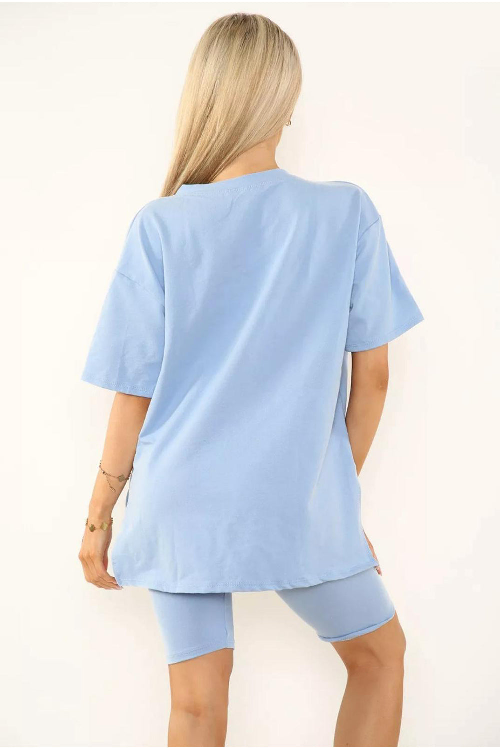 Love Side Slit Cycling Short and T-Shirts Co-Ord Two Piece Set with Front Love Slogan - 9th Degree