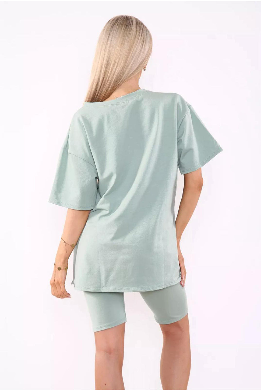 Love Side Slit Cycling Short and T-Shirts Co-Ord Two Piece Set with Front Love Slogan - 9th Degree
