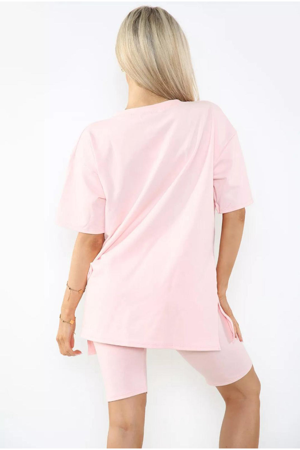 Love Side Slit Cycling Short and T-Shirts Co-Ord Two Piece Set with Front Love Slogan - 9th Degree