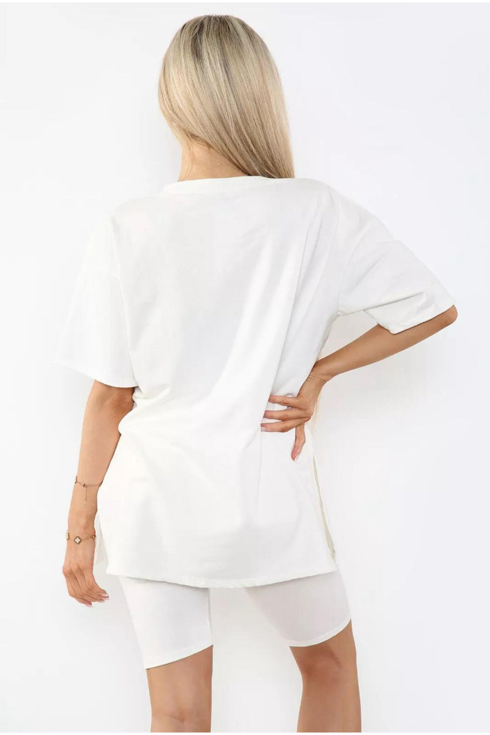 Love Side Slit Cycling Short and T-Shirts Co-Ord Two Piece Set with Front Love Slogan - 9th Degree