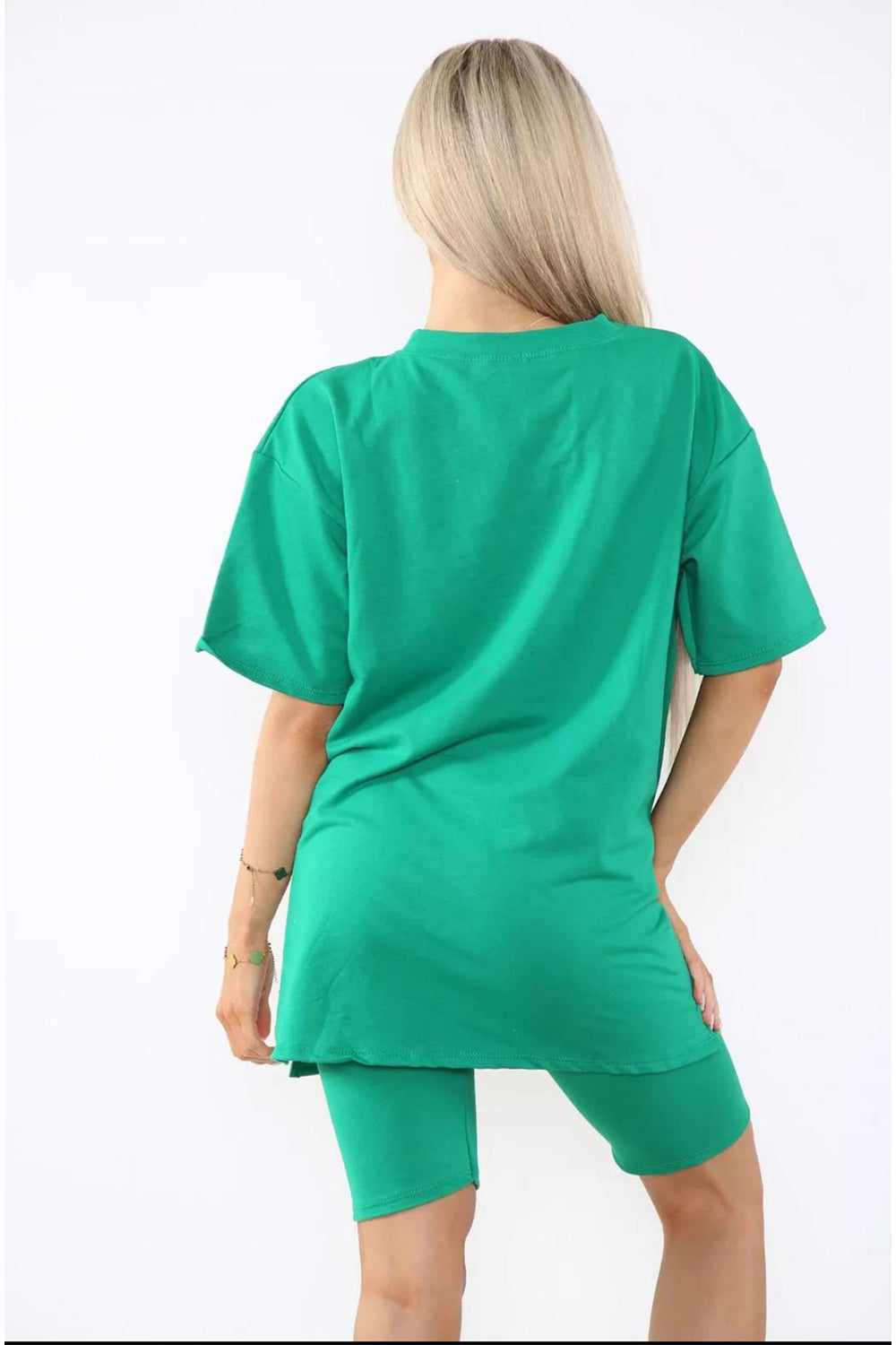 Love Side Slit Cycling Short and T-Shirts Co-Ord Two Piece Set with Front Love Slogan - 9th Degree