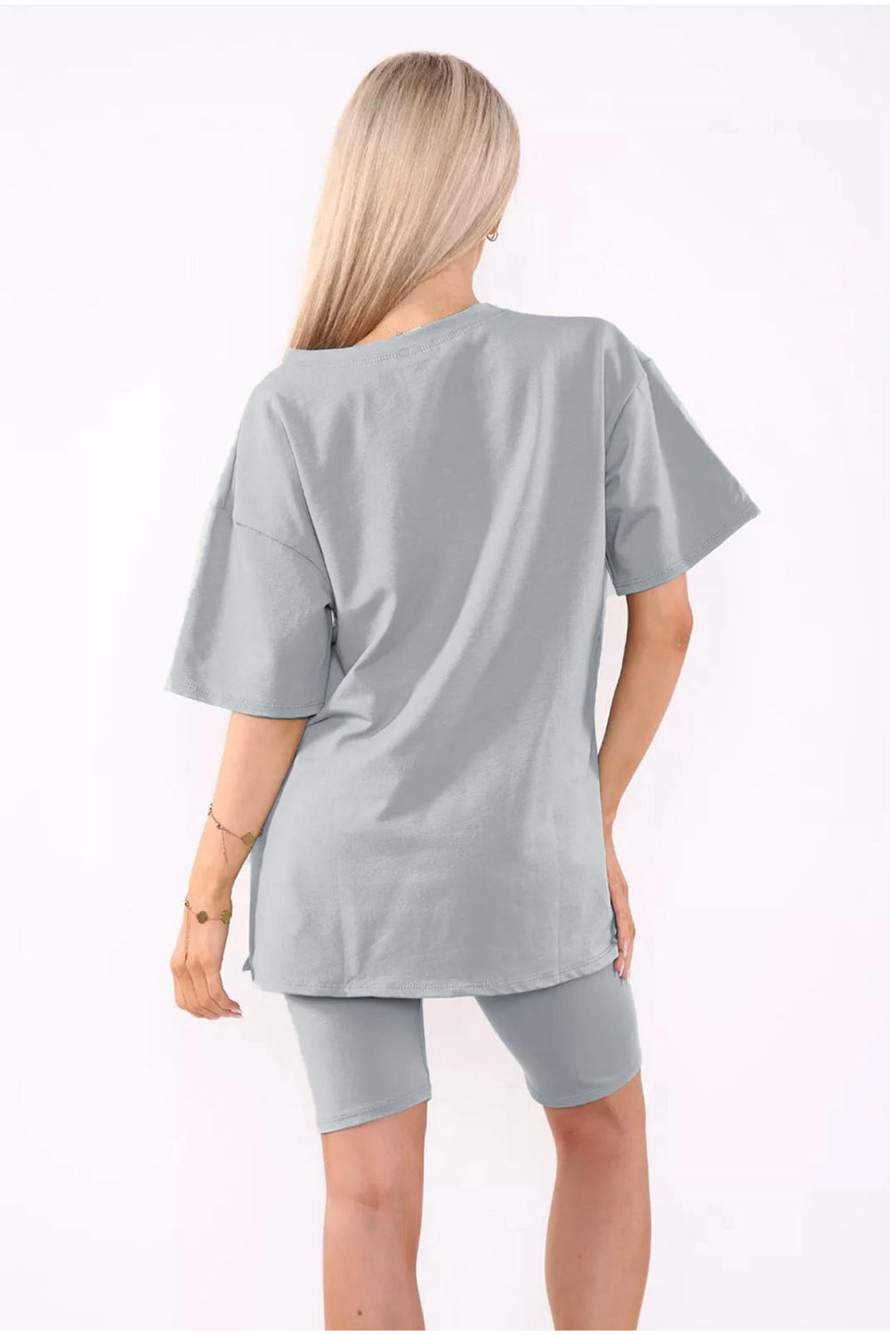Love Side Slit Cycling Short and T-Shirts Co-Ord Two Piece Set with Front Love Slogan - 9th Degree