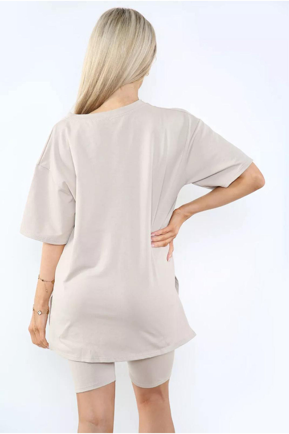 Love Side Slit Cycling Short and T-Shirts Co-Ord Two Piece Set with Front Love Slogan - 9th Degree