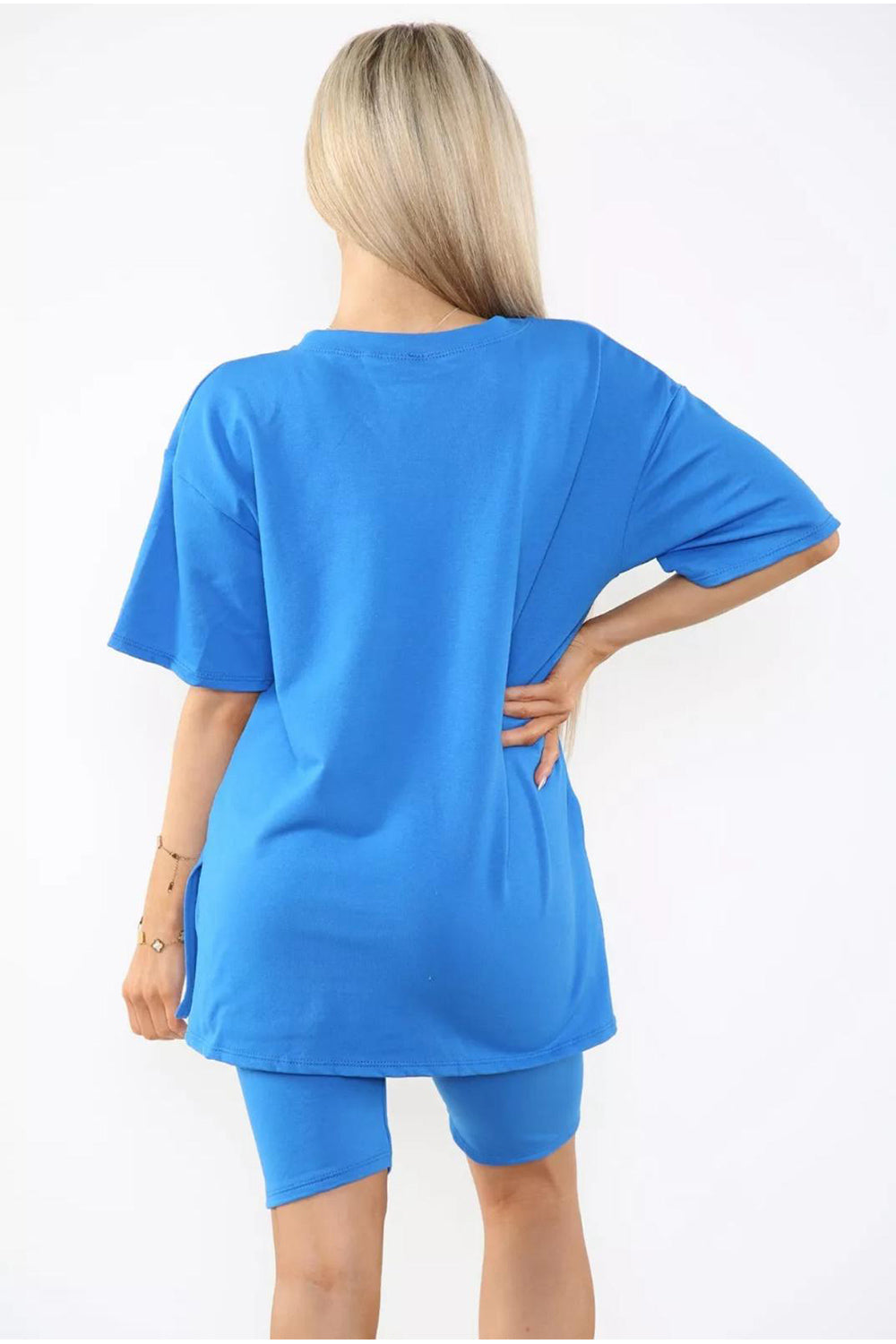 Love Side Slit Cycling Short and T-Shirts Co-Ord Two Piece Set with Front Love Slogan - 9th Degree