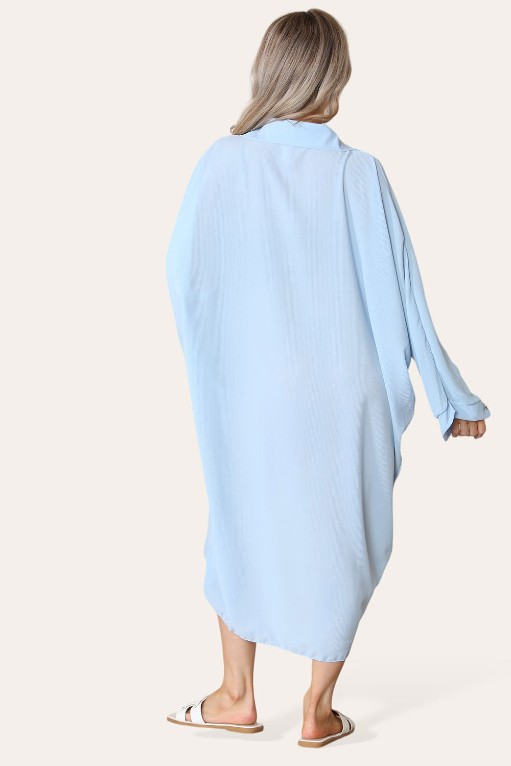 High-Low Oversized Button Long Top Shirt Dress with Hem and Long Sleeves - 9th Degree
