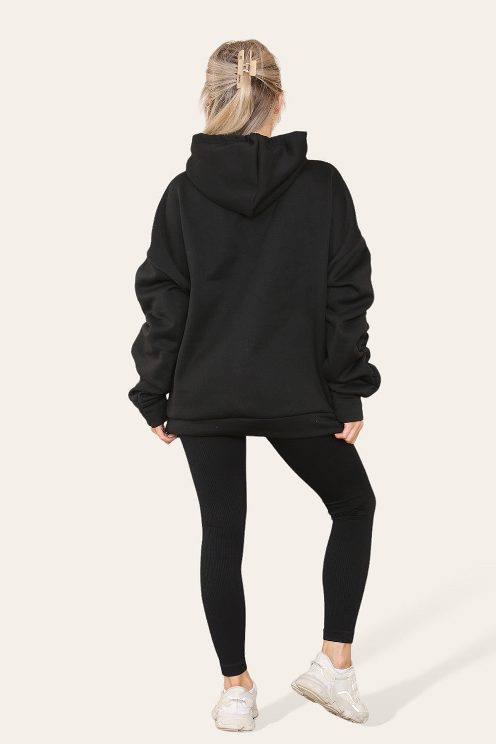 Hoodie With Satin Ribbon with High Waist High Rise Seamless Ribbed Legging Set