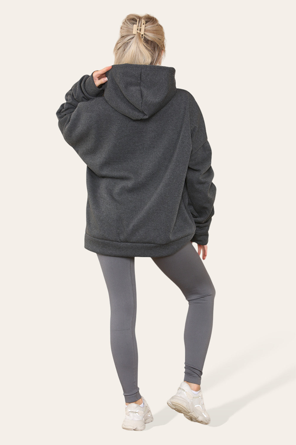 Hoodie With Satin Ribbon with High Waist High Rise Seamless Ribbed Legging Set