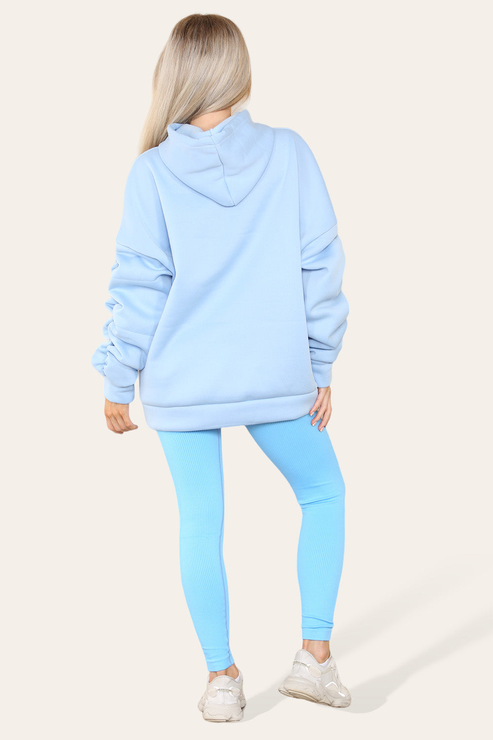 Hoodie With Satin Ribbon with High Waist High Rise Seamless Ribbed Legging Set