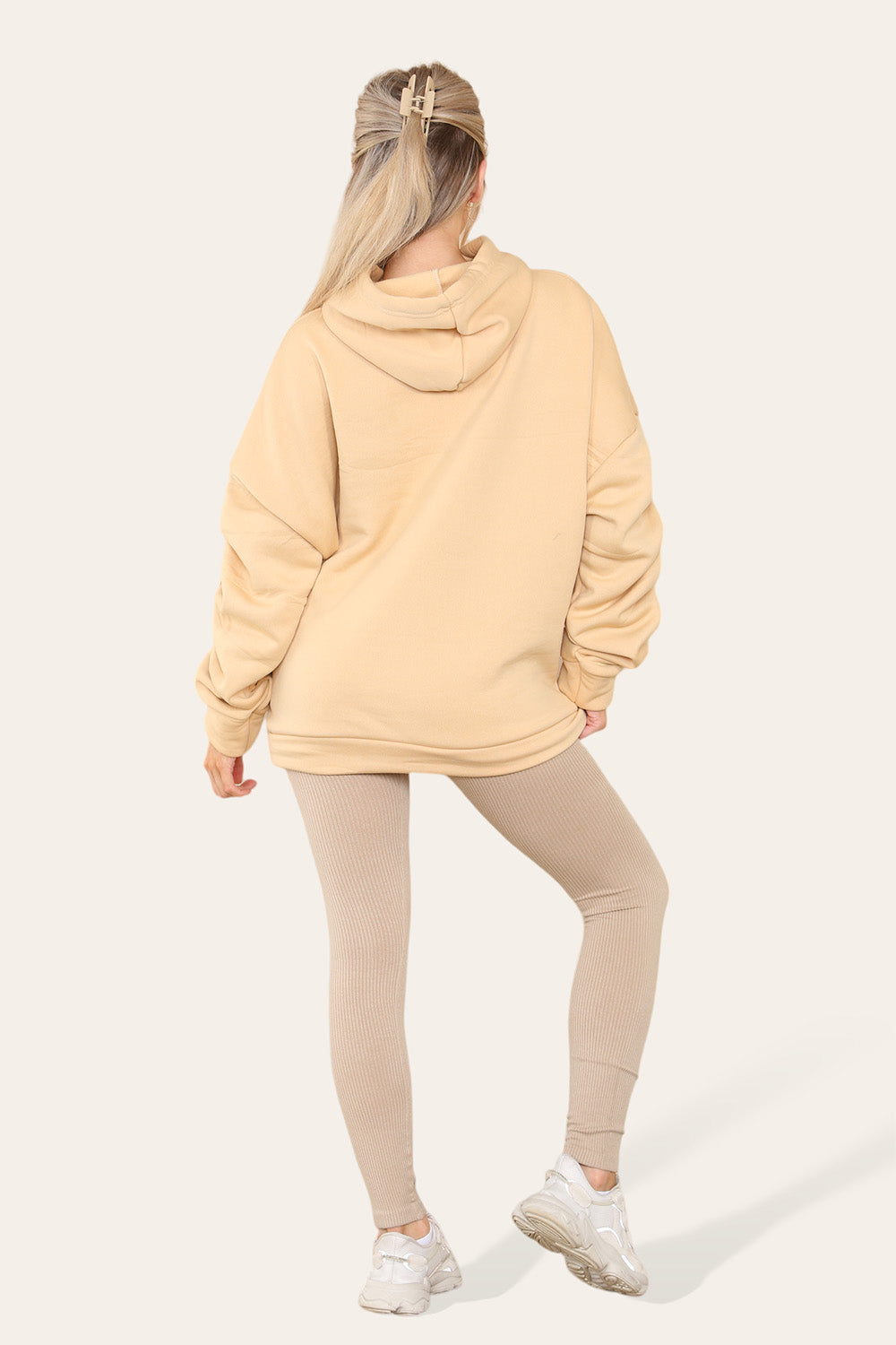 Hoodie With Satin Ribbon with High Waist High Rise Seamless Ribbed Legging Set